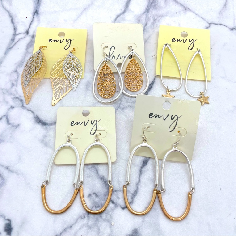 5 Pairs New Envy Earrings Gold Tone & Silver Tone Style Variety
